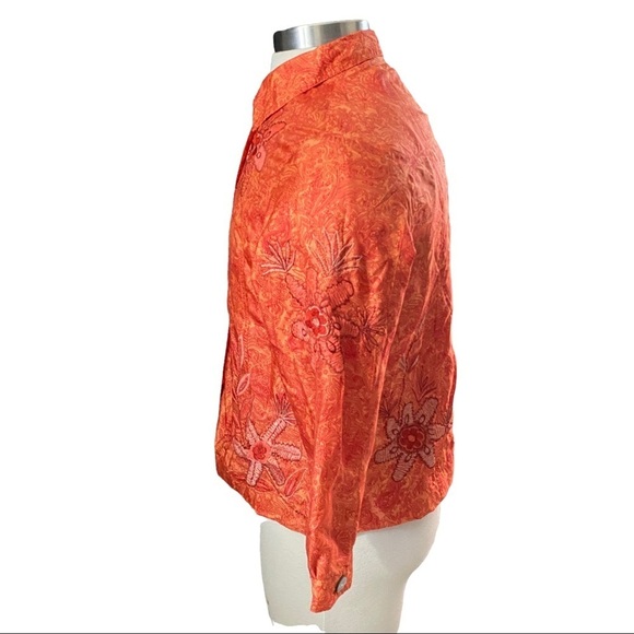 Laura Ashley Burnt Orange 100% Silk Floral Embroidered Collared Blouse Jacket PL - Picture 9 of 11